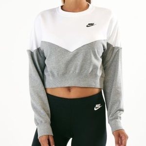 Nike Heritage White Grey cropped sweater XS NWT